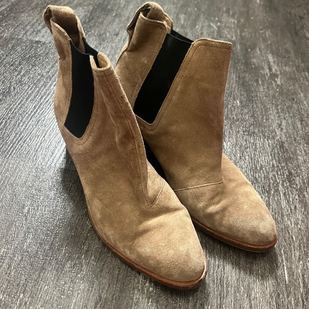 Rag & Bone Beige Suede Elastic Side Block Heel Ankle Boots Womens 6.5 - Picture 4 of 8